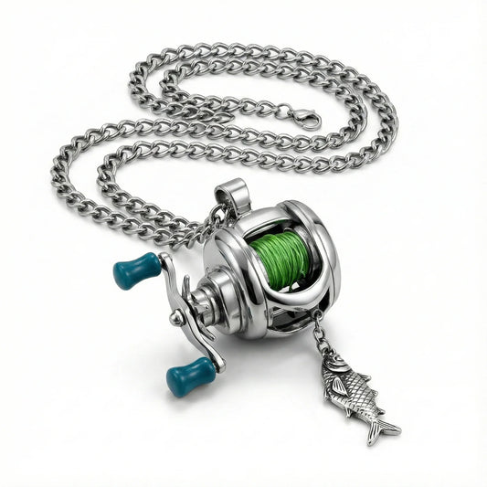 Miniature Fishing Reel Necklace Pendant
